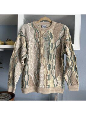 Vtg Purely Australian 3D Knit Pure Wool Sweater Sz M Multicolor 90s Cosby Coogie